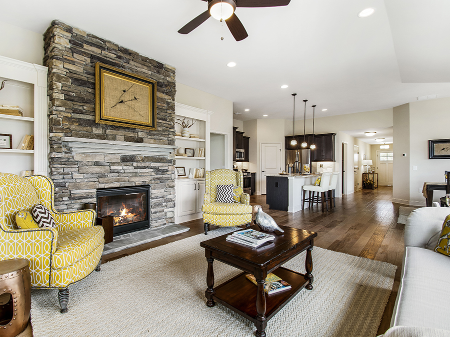 The Hadley great room with fireplace is the perfect sanctuary.